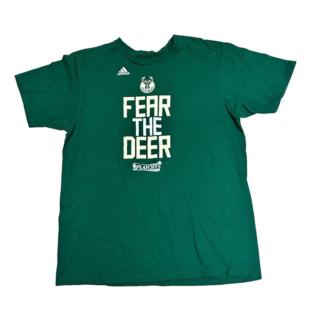 Adidas Milwaukee Bucks Fear The Deer Logo T-Shirt Mens Large Green NBA Tee
